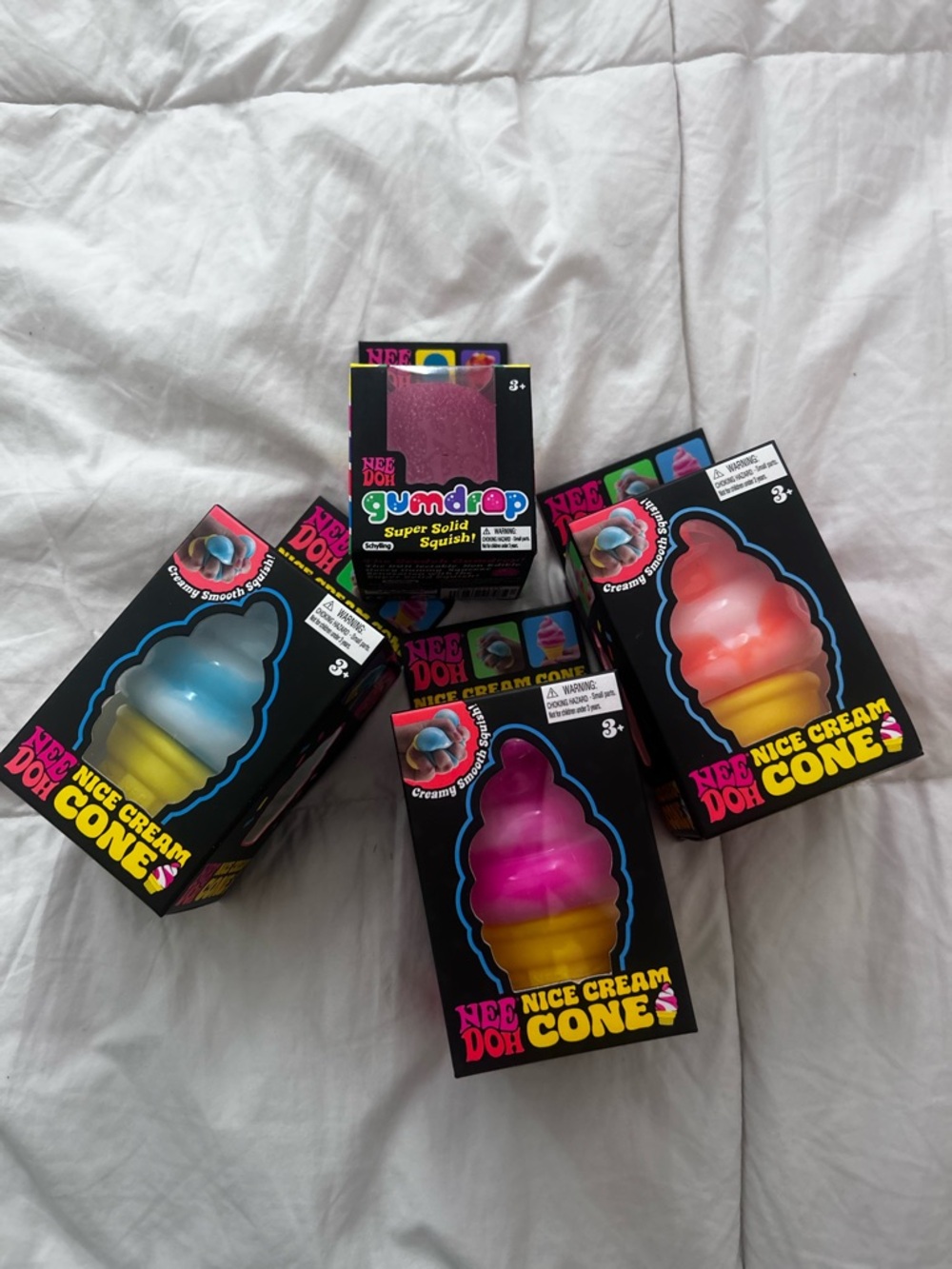 Needoh Nice Cream Cone Squishy Toy - Pink, Blue & Orange. Needoh Gumdrop.